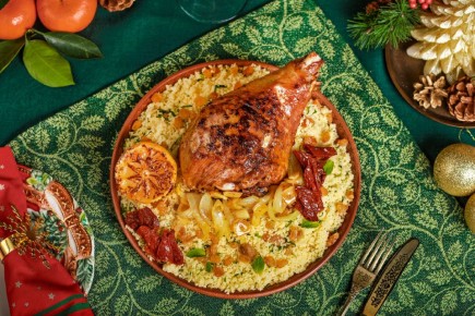 Голень индейки «конфи» с шафраном и кус-кусом