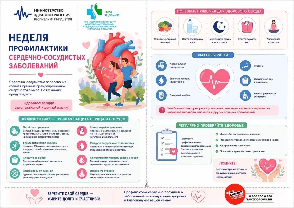С 10 по 16 августа в нашей республике проходит «Неделя профилактики сердечно-сосудистых заболеваний (в честь Международного дня здорового сердца 11 августа)»